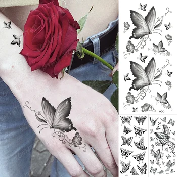 Impermeável da Etiqueta Temporária Tatuagem Realista Esboço de Borboleta Falso Tatto Flash Flores Tatuagem da Arte Corporal 3d Para a Menina Mulheres