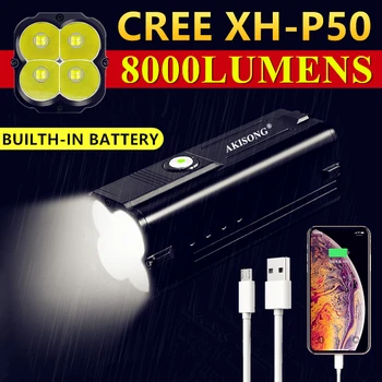 4Core CREE XHP50 de Alta Potência de Caça Lanterna LED Potente Construído-em 18650 Carregamento USB Acampamento ao ar livre Iluminação Lanterna Tática
