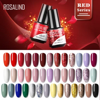 ROSALIND Gel polonês 7ML Série Vermelha Glitter Nail Polish Tudo Para Unhas Arte da Base de dados de Top Coat UV Semi Permanente Vernizes de Gel