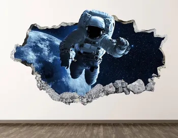 Astronauta de Parede Decal - Galaxy Espaço 3D Esmagado Arte de Parede Autocolante Crianças Decoração de Vinil Mural Poster de brinde KD414