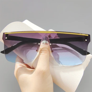 Novo de grandes dimensões de Uma peça sem aro Simples Óculos de sol Multicolorido tendências de Moda Masculina, Feminina Óculos de Marca Top Designer UV400 Tons