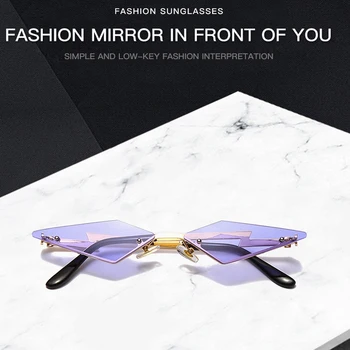 Triângulo de Óculos sem aro, Óculos estilo Olho de Gato Designer de Óculos Coloridos para as mulheres Oculos UV400 Steampunk Óculos de Sol dos Homens 2020