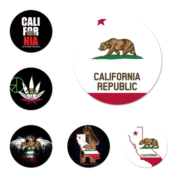 58mm Califórnia bandeira do urso Ícones Personalizados Pinos de Crachá de Decoração Broches Emblemas de Metal Para a Roupa Mochila Decoração