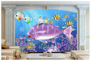 Personalizado High-end mural 3d papel de parede murais pintados a Mão dos desenhos animados de peixes de fundo, pintura de decoração de parede papel de parede decoração da casa
