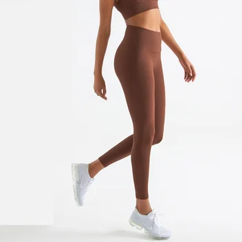 Suporte High-end Nude Yoga-Calça de Ginástica Sexy Fitness Esportes Calças Suave Respirável Abdômen altamente Elástico de Cintura Alta Pêssego Hip Elevador