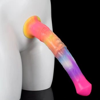 29.5 cm Silicone Líquido Imitação de Animais Pau de Cavalo Brinquedos Sexuais Para Homens E Mulheres de Grande Garanhão Vibrador de Sexo GAY Adereços Brilhantes Falo
