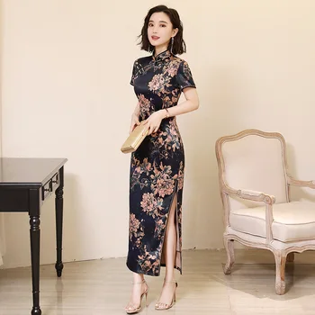 Verão de 2020 Novo Qipao Pista Longa Estilo de Camada Dupla Melhorou Qipao Diário de Emagrecimento Tradicional Chinesa, as Mulheres de Vestido Longo платье