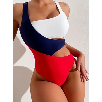 Senhoras Sexy Recorte Apertado De Uma Peça De Senhoras Swimwear Ajuste Ajuste Colorblock Push-Up Beachwear Monokini