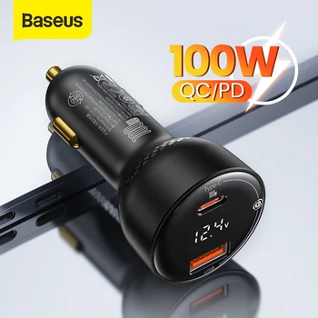 Baseus 100W Display Digital de Carregamento Rápido Carregador de Carro PPS Dupla Porta USB Tipo C Carga Rápida 4.0 3.0 PD Carregador do Telefone Para o iPhone