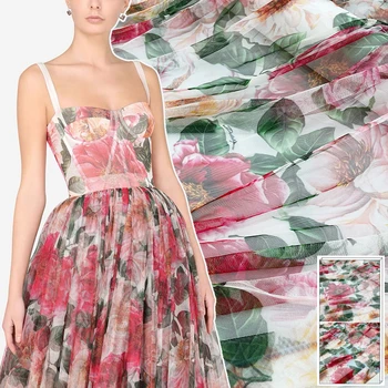 Designer da Marca 100% Poliéster Flor Impressão de Tecido para o Vestido de Férias de Verão de Roupas de Estilo Camisa Diy Costurar Tecido a Metro
