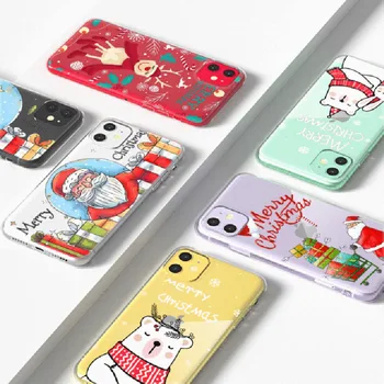 Natal Papai Noel Elk Caso de Telefone Para o iPhone 12 11 Pro Máximo de 12 Mini X XR XS 7 8 6 Além de SE 2020 Macia Capa de Silicone Transparente