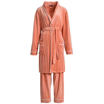2PCS Manto Conjunto de Inverno Quente Mulheres Pijamas Coral do Fleece Quimono Roupão Vestido de roupa de Dormir Macio Mulheres Íntima, Lingerie, Homewear