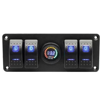 4 Posição do Interruptor de Balancim Painel com 12V Voltímetro Digital Display 12V / 24V LED Azul Aceso Na Interruptores liga/Desliga