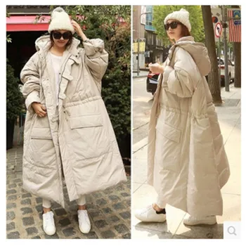 Algodão casaco de Inverno versão coreana do super longa de algodão solto casaco com Capuz XL casaco de algodão Grosso de algodão quente jaqueta casaco feminino