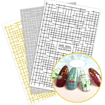 Ouro Nail Art 3D adesivos geométricos, adesivos DIY curva de listras linha de folhas de etiqueta do prego manicure adesivo placas