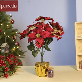 Decoração de Natal em Vasos de Flores Poinsettia Simulação de flores de Natal, Decoração de Casamento de Mesa, Enfeites de Presentes Nórdicos