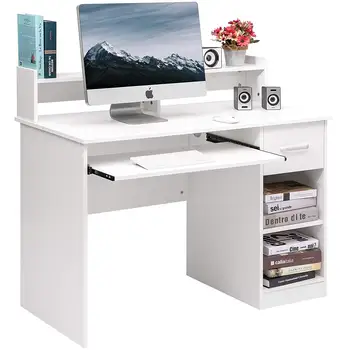Mesa de computador Home Office Estação de trabalho de Laptop Mesa de Estudo com Gaveta Bandeja do Teclado, Branco