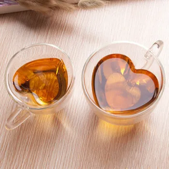 180ml / 240ml de amor em forma de coração de vidro duplo copa xícara de chá copo de café / chá / bonito / viagem a taça e a taça