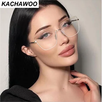 Kachawoo meia-quadro de praça óculos anti luz azul fêmea de metal grande olho de gato de óculos de armação de mulheres elegantes preto branco Europeu