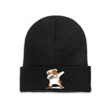 Enxugando Bulldog inglês Engraçado Chapéu de Malha para as Mulheres, Homens Beanies Outono Inverno Chapéu Quente Caps