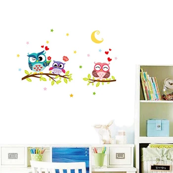 Papel de parede autocolante Feliz Impermeável Removível Animais dos desenhos animados Coruja Adesivo de Parede dos miúdos de Decoração de Casa de Papéis de parede Para Sala de estar