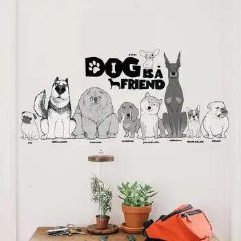 O cão é um amigo adesivos de parede decoração sala de estar, quartos dos miúdos do cartoon animal adesivos de parede diy arte mural de pvc removível cartazes