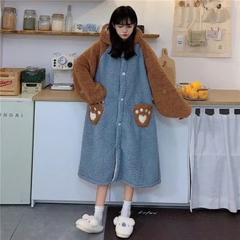 608011-2Thicken quente e pijama de veludo feminina outono e inverno versão coreana do novo estilo pode ser usado em casa roupas