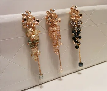 Chegada nova moda cristal de longa Borla Brincos frisado mulheres brincos stud moda floral brincos para mulheres bijoux