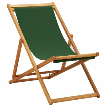 Dobrável Cadeira de Praia Madeira de Eucalipto e de Tecido Verde