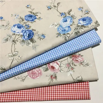 Graciosa Azul e Vermelho, Florescendo Peônia Flor Impresso Tecido 100% Algodão, 50x160cm Floral de Tecido patchwork quilting de roupa de cama decoração