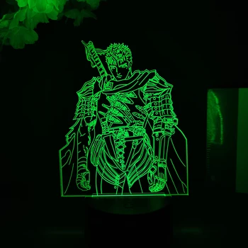 Anime Berserk Figura Coragem Lâmpada LED Legal Personagem de Mangá, Iluminação, Decoração de Mesa de Luz 3D Preto Espadachim Sala de Candeeiros de Mesa Decoração