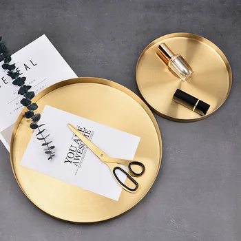 Nordic Ins luz Dourada luxo de armazenamento de disco de aço inoxidável redondo lado direto da bandeja de Armazenamento da Cozinha Placa de Cosméticos, jóias