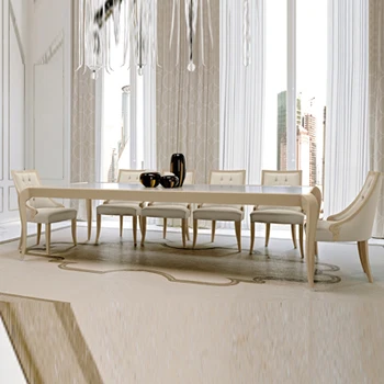 Simples, de estilo Europeu, mesa de jantar de madeira maciça longa mesa de jantar, quarto de modelos de mesas de jantar e cadeiras pintadas de 10 pessoas longo dinin