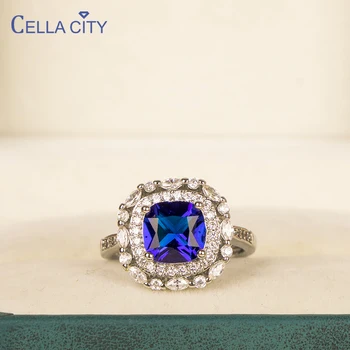 Cellacity safira anéis para as mulheres com forma oval azul gemas 5A zircão festa de casamento por atacado dom de prata dedo jóias