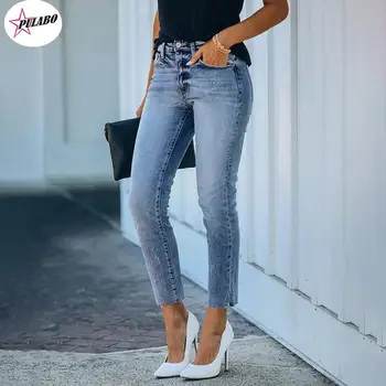 Single-breasted Streetwear Cintura Alta de Mulheres de Calças Jeans Feminina Lápis Azul Jeans 2022 Outono Mulheres Jeans Skinny, Calças
