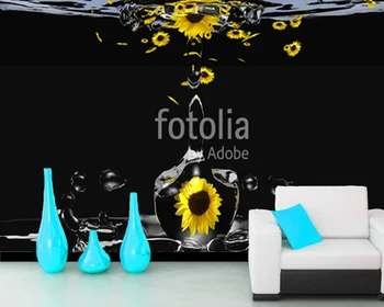 Personalizado de parede abstrato,Wasserspiel mit Sonnenblumen,foto afrescos para a sala de estar, quarto sofá de fundo papel de parede