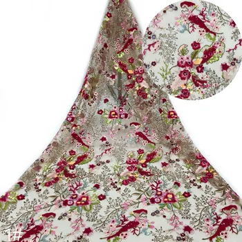 Alta qualidade de lantejoulas tecido tule bordado lace francesa de malha de tecido Africano para vestidos de Festa/DIY vestidos de design