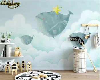 beibehang Personalizada foto de papel de parede mural Nórdicos criativo céu de nuvens brancas baleia na parede do fundo do quarto de crianças na parede do fundo