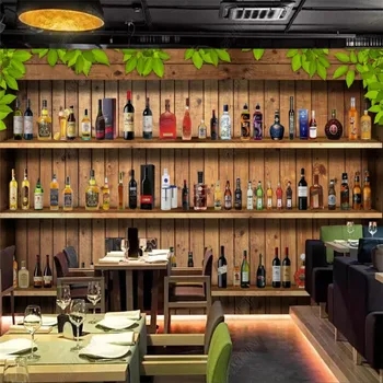 Vinhos personalizados rack tema 3D papel de parede de bar, KTV restaurante industrial decoração mural de auto-adesiva de papel de parede Papel De Parede 3D