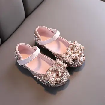2022 Primavera Novas Crianças Sapatos De Couro Strass Arco Princesa Meninas A Festa De Dança Sapatos De Bebê Aluno Flats Crianças Desempenho Sapatos