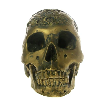 1:1 a Vida Humana de Bronze em Tamanho Floral Crânio Cabeça de Estátua Escultura Colecionáveis Esqueleto Estatueta com Mordente Móvel de Trabalho de Decoração
