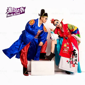 Queda no Amor com o Príncipe Tradicional Coreia Hanbok Casamento Traje Define para os Amantes e o Casal com a Noiva Tiaras de Cabelo