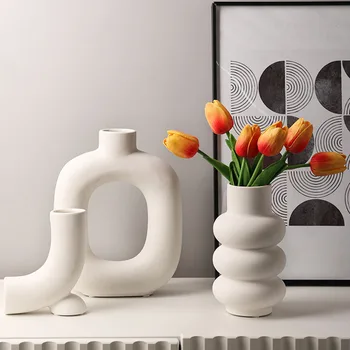 Cerâmica Branca Moderno Vaso De Mesa De Sala De Estar Noiva Minimalista Vaso Estética Interior Vasi Por Fiori Casa E Decoração De Conforto