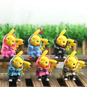 Pokemon Figuras de Anime Caps Moda, Roupas de Camuflagem Pikachu Decoração do Bolo de desenhos animados de Brinquedos para Crianças de Coleta de Modelo de Presentes