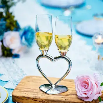 2pcs de Noiva Champanhe Flauta Copo de Vidro Noivo Noiva em Forma de Coração de Prata Brinde de Vinho de Cristal de Vidro Cálice de Engajamento de Aniversário
