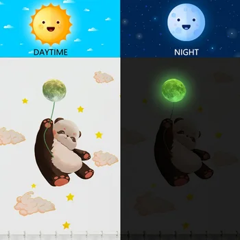Dos desenhos animados do Panda com Luminosa Lua de Parede Adesivos que Brilham No Escuro, de autocolantes de Parede para Bebê Quartos dos Miúdos Quarto Viveiro de Decoração Adesivos