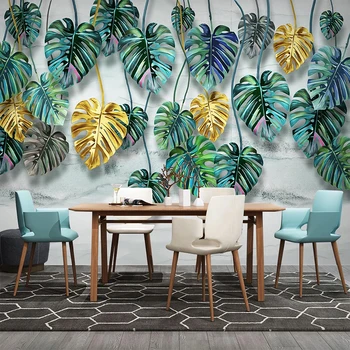 Personalizadas de Fotos em 3D papel de Parede de Plantas Tropicais, que Deixa de Ouro Verde Mural, Pintura de Parede Sala Quarto TV Fundo a Decoração Home