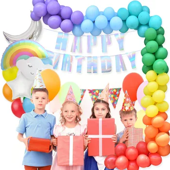 Macaron balão colorido cadeia de balão acessórios de aniversário, aniversário de casamento, decoração de festa cena de layout