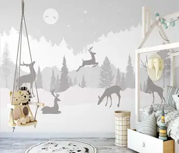 Papel de parede personalizado mural Nórdicos pintado a mão dos desenhos animados da floresta elk crianças da sala na parede do fundo casa de luxo de decoração de papel de parede