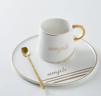 Chávena de café com uma Colher Branco Luxo Tarde Nórdicos Simples de Cerâmica, Copos de Chá Office Porcelana Copo de Leite e um Pires Conjunto MM60BYD